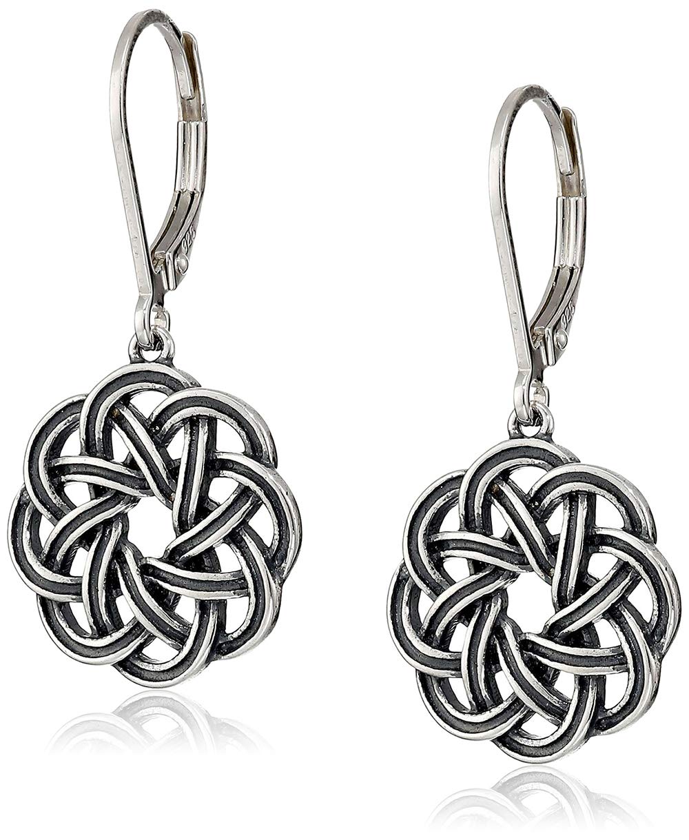 Amazon Collection Sterling Silver Celtic Knot Leverback Dangle Earrings