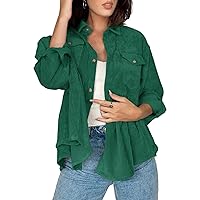 REVETRO Womens Corduroy Jacket Shacket Button Down Shirt Oversized Long Sleeve Babydoll Blouses Tops