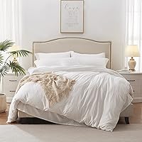 MILDLY Super Soft Duvet Cover Set - 100% Washed Microfiber White Comforter Cover Set Breathable & Lightweight Bedding Set Full Size 3 Pieces