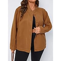 OVEXA Women's Large Size Fashion Casual Winte Plus Solid Button Front Overcoat Leisure Comfortable Fashion Special Novelty (Color : Brown, Size : 4X-Large)