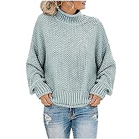 Women's 2023 Winter Sweaters Turtleneck Oversized Chunky Knitted Pullover Long Sleeve Casual Solid Jumpers Tops