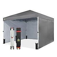 CROWN SHADES 10X10 Comercial Instant Canopy Pop Up Tent with Center Lock (10x10 with 4 Sidewalls, Grey)