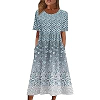 Summer Dresses for Women Easter Dress for Women Spring Dresses for Women Tops Workout Dress with Built in Shorts and Bra Petite Tops for Women Size Petite Blue and White Ivory L