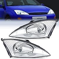 Nilight Headlight Assembly Compatible with 2000 2001 2002 2003 2004 Ford Focus Headlamps Replacement Chrome Housing Clear Reflector Upgraded Clear Lens Driver and Passenger Side, 2 Years Warranty