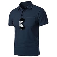 HOOD CREW Men’s Simple Polo Shirts Short Sleeve Golf Shirts Outdoor Casual Collared T-Shirts with Pocket