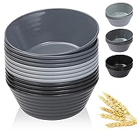 Cereal Bowls 36 OZ, Set of 12 Unbreakable Wheat Straw Plastic Serving Snack Bowls Dishwasher Microwave Safe Reusable Large Soup Dessert Bowls for Kitchen Parties Camping Black Gray