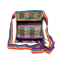 Peruvian Multicolored Tribal Pattern Material Slim Lightweight Square Fringe Purse Crossbody Bag - Handmade Boho Accessories