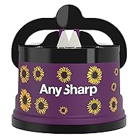 AnySharp Knife Sharpener, Hands-Free Safety, PowerGrip Suction, Safely Sharpens All Kitchen Knives, Ideal for Hardened Steel & Serrated, World's Best, Compact, One Size, Sunflowers Design
