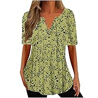 Women's Button Down Shirts 2024 Floral Print Tunic Short Sleeve Summer Tops Dressy Casual V Neck Spring Tees Blouses