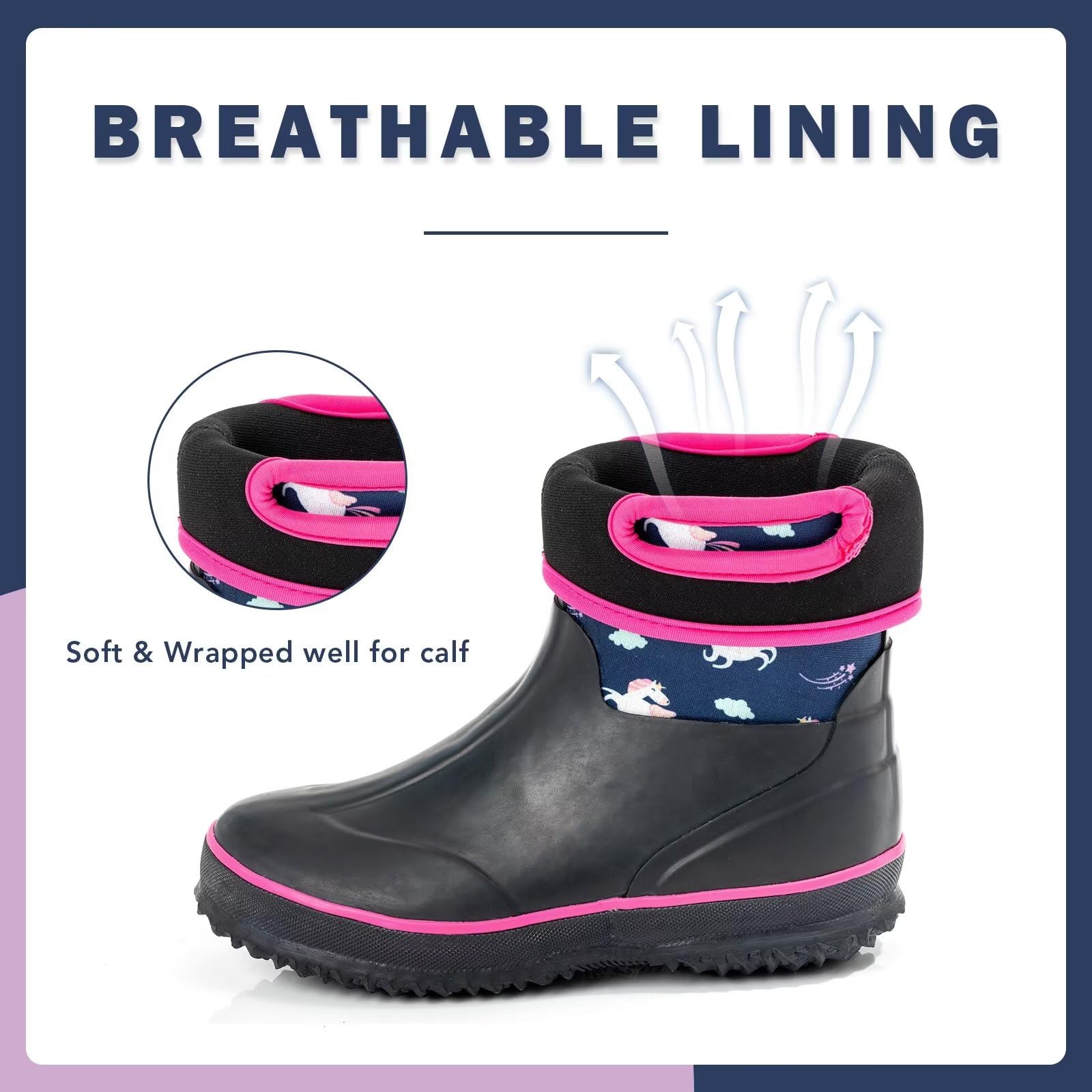 FUNCOO PLUS Kids Waterproof Neoprene Rain Boots Girls Boys Outdoor Mud Boots Children Insulated Rubber Snow Boots