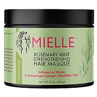Rosemary Mint Strengthening Hair Masque, Essential Oil & Biotin Deep Treatment, Miracle Repair for Dry, Damaged, & Frizzy Hair, 12 Ounces