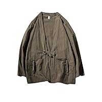 Flygo Men's Lightweight Cotton Blend Kimono Cardigan Open Front Yukata Coat