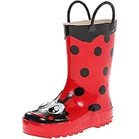 Western Chief Girls' Waterproof Printed Rain Boot with Easy Pull on Handles, Lucy the Ladybu, 7 M US Toddler
