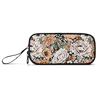 ALAZA Vintage Modern Floral Flower Pencil Case Nylon Pencil Bag Portable Stationery Bag Pen Pouch with Zipper for Women Men College Office Work
