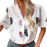 Women Top Pack Floral Print Button Down Shirts for Women V Neck Collared Blouse Plus Size Dress Shirts for Women