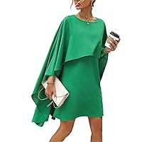 Solid Cloak Sleeve Dress (Color : Green, Size : X-Small)