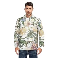 ALAZA Exotic Flowers and Tropical Leaves Men's Hoodie Sweatshirt Full-Zip Long Sleeve Hoodie with Pockets