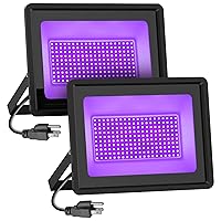 Black Lights 2 Pack 300W IP66 Waterproof Black Flood Light with Plug (12ft Cable) for Blacklight Party, Stage Lighting, Fluorescent Poster and Neon Glow in The Dark Night (300w)