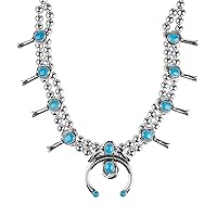 American West Sterling Silver Sleeping Beauty Turquoise Gemstone Squash Blossom Necklace 21 Inch