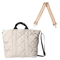 KEDZIE Cloud 9 Quilted Puffer Tote Bag Crossbody Purse (Gray) & Interchangeable 2-Inch Bag Strap (24 Carat Tan V2)