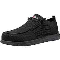 LARNMERN Slip On Steel Toe Shoes Men Lightweight Comfortable Lounging Walking Sneakers Safety Work Steel Toe Loafers(8.5 Men, Black)