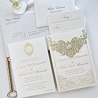 Gold Foil Wedding Invitations with RSVP, Pocket Invite Cards Customized Wording (25pcs Customized Invitations + RSVP)