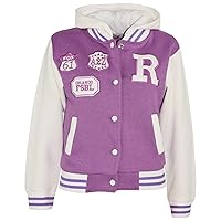 Kids Girls Designer R Fashion Baseball Lilac Hooded Jackets Varsity Hoodie 2-13Y