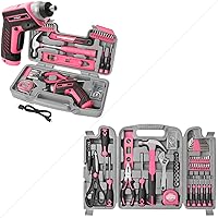 Hi-Spec 89pc Pink tool kit with 3.6V USB Electric Screwdriver Set Bundle With General Household Tool Kit Set