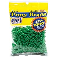 Darice 06121-2-08 Pony Bead Big Value Pack 9mm 1000/Pkg-Opaque Green,1 pack