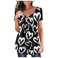 Womens Blouses Casual,Plus Size Summer Love Printed Shirt Short Sleeve Trendy V Neck Sexy Tees Loose T Shirt