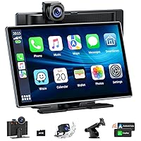 Wireless Carplay & Android Auto with 4K Dash Cam, 9 Inch Portable Apple Carplay Screen with 1080p Backup Camera, Car Audio Receivers with GPS Navigation,Bluetooth,Mirror Link for All Vehicles