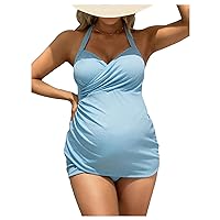 MakeMeChic Women's Maternity Halter Tankini Swimsuits Two Piece Wrap Cross Ruched Pregnancy Bathing Suit