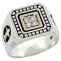 10k Gold & Sterling Silver 2-Tone Men's Fleur De Lys Design Diamond Ring with 0.20 ct. Brilliant Cut Diamonds, 19/32 inch wide