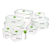 19 Piece Vacuum Seal Food Storage Container Set, Rectangle