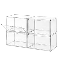 Upgraded XX-Large Clear Shoe Storage Box Stackable 4-Pack, Fit Size 14 Men, Thick Sturdy Shoe Organizer for Closet, Large Sneaker Storage Container Shoe Lego Display Case Plastic Storage Bins