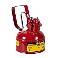 Justrite 10001 Type I Steel Flammables Safety Can, 0.5L Capacity, Red