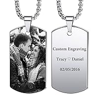 Custom Dog Tag Pendant Necklace Engraving Date/Text/Pictures Stainless Steel Personalized Necklace for Men Women Boys Girls Bundle with Adjustable Chain, Keychain, Silencer.