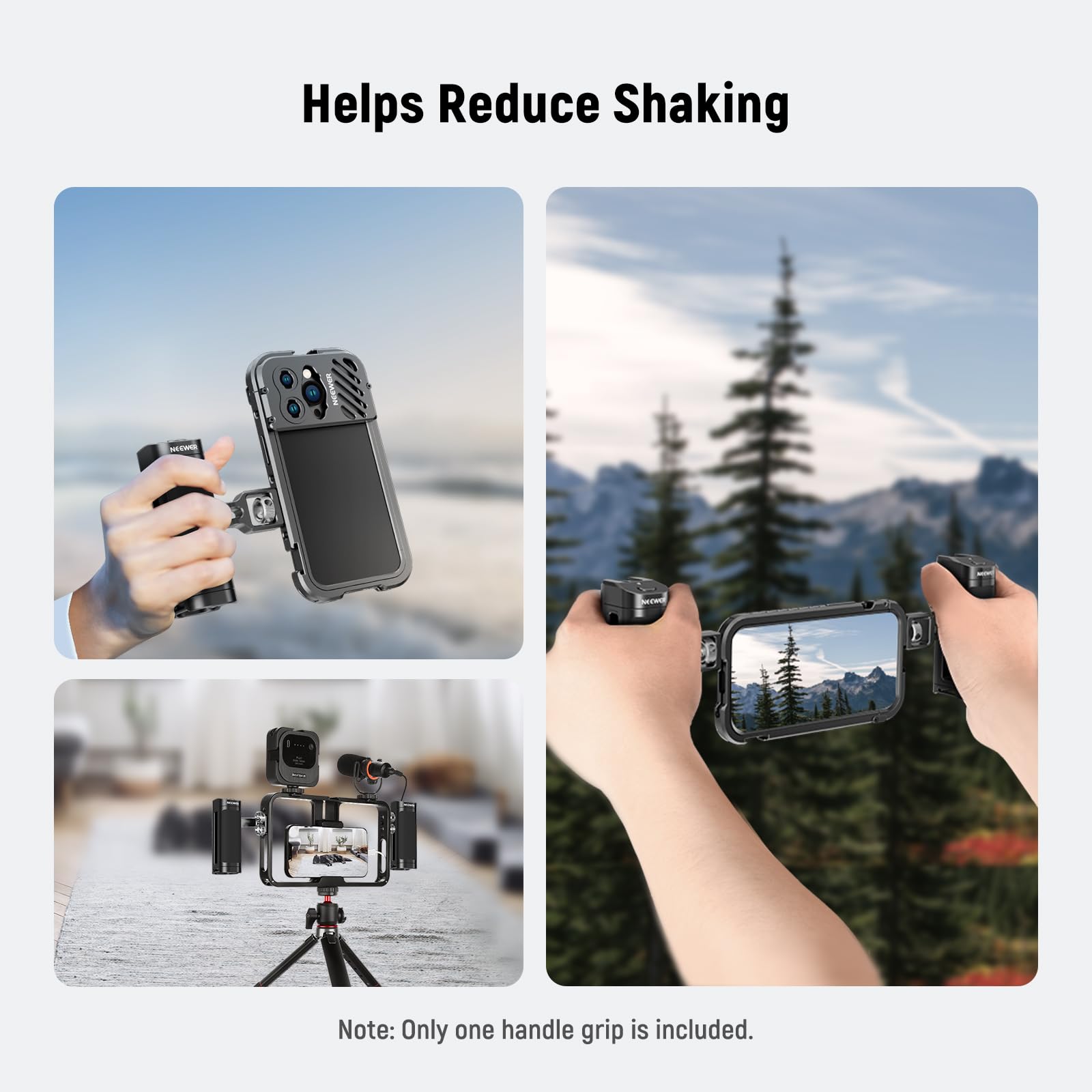 NEEWER Side Handle Grip with Wireless Remote Control Button Shutter Trigger for Smartphone Cage Video Rig, 2 Mount Adapters with 1/4