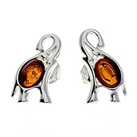 Classic Genuine Baltic Amber 925 Sterling Silver Lucky Elephant Studs Designer Earrings GL176