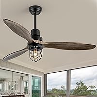 52 Inch Rustic Outdoor Ceiling Fan with Light and Remote, 3 Wood Blades, Include Bulbs Modern Black Farmhouse Industrial Ceiling Fan for Outdoor Ceiling Fans for Patios,Porch,Bedroom