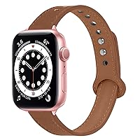 Slim Leather Strap Compatible with Apple Watch Strap 40mm 38mm 41mm for Women Men, Genuine Leather Sport Replacement Strap Wristband for Apple Watch iWatch Series 8 7 SE 6 5 4 3 2 1