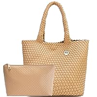PS PETITE SIMONE Woven Tote Bag for Women Large Woven Leather Shoulder Purse Trendy Clutch for Summer Beach