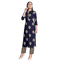Indian Kurti for Womens With Pant | Rayon Foil Printed Kurtis Kurta Dress For Women Tops