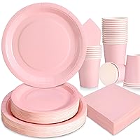 200PCS Pink Birthday Decorations, Pink Paper Plate and Napkins Serves 50 Guests, Pink Plates Pink Party Plates for Baby Shower Decorations for Girl, Pink Party Decorations