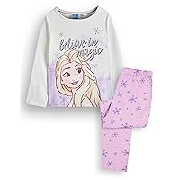 Disney Frozen Elsa Girls Pyjama Set | Kids Princess White Long Sleeve Top & Pink Long Leg Graphic PJs | Film Merchandise Gift