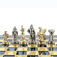 Spartan Warriors Chess Set - Brass&Nickel - Blue Chess Board