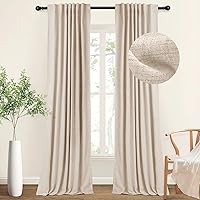 100% Blackout Curtains for Bedroom, Thermal Insulated Linen Blackout Curtains 96 Inch Length 2 Panels Set, Back Tab/Rod Pocket Room Darkening Curtains for Bedroom, Nursery -Oatmeal,W50 X L96