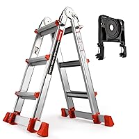 Soctone Ladder, A Frame 3 Step Ladder Extension Ladder, 13 Ft Multi Position Ladder & Removable Tool Tray with Stabilizer Bar, 330 lbs Weight Rating Telescoping Ladder for Household or Outdoor Work