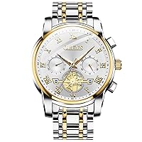 rorios Men's Watches Analogue Quartz Wrist Watches Chronograph Luminous Watch Stainless Steel Metal Band Multifunction Dial Fashion Men Business Watch