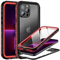BEASTEK Waterproof iPhone 13 Pro Max Case,TRE Series Shockproof Dustproof Underwater IP68 Case with Built-in Screen Protector Full Body Protective Cover, for iPhone 13 Pro Max (6.7'') (Red/Clear)